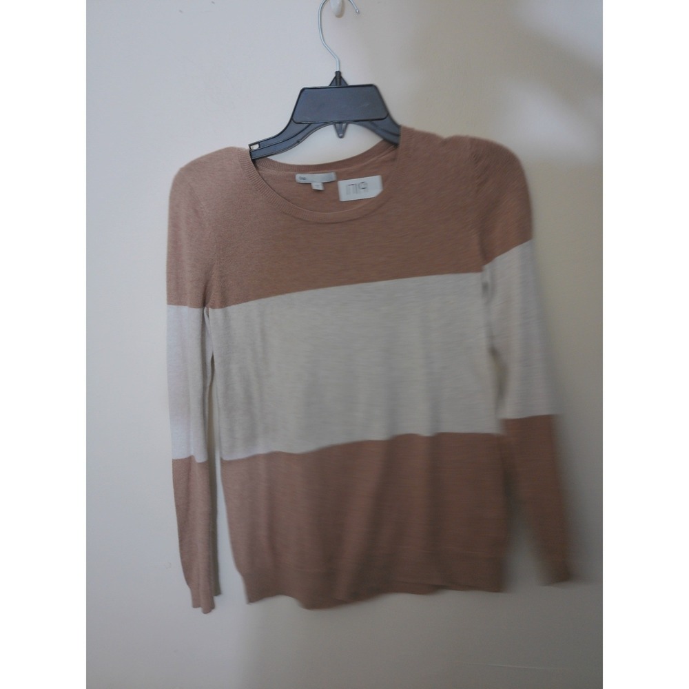 Gap Sweater Women Small Tan Cream Colorblock Crew Neck Long Sleeve Preppy